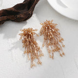 Colorful Beaded Flower Crystal Tassel Earrings Long Drop Jewelry