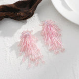 Colorful Beaded Flower Crystal Tassel Earrings Long Drop Jewelry
