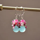 Ruby Earrings, Sterling Silver Jewelry, Chalcedony, Aqua Gemstones