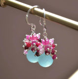 Ruby Earrings, Sterling Silver Jewelry, Chalcedony, Aqua Gemstones