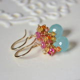 Ruby Earrings, Sterling Silver Jewelry, Chalcedony, Aqua Gemstones