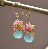Ruby Earrings, Sterling Silver Jewelry, Chalcedony, Aqua Gemstones