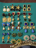 Large Vintage Earrings Geometric Enamel Retro Crystal Pearls Stone