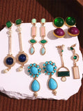 Large Vintage Earrings Geometric Enamel Retro Crystal Pearls Stone