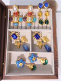 Large Vintage Earrings Geometric Enamel Retro Crystal Pearls Stone