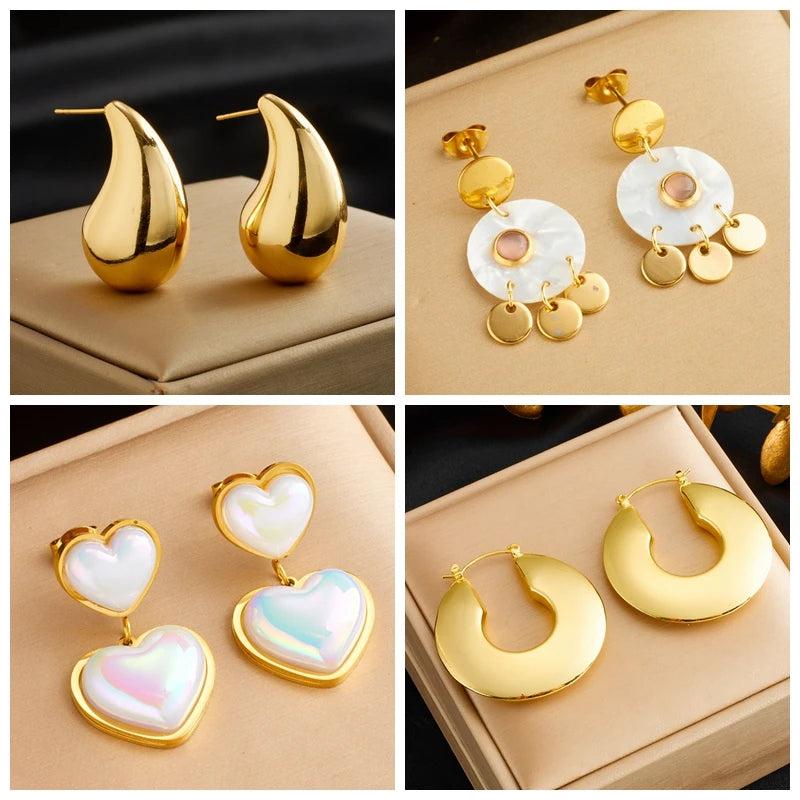 316L Stainless Steel Water Drop Heart Geometric Earrings
