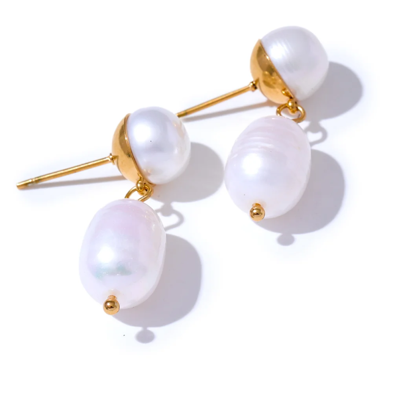 Natural Pearls Daily Drop Earrings Stainless Steel Stylish Charm Jewelry
