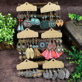 Bohemian Style Earrings Set Colorful Tassel Leaf Beads