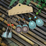 Bohemian Style Earrings Set Colorful Tassel Leaf Beads