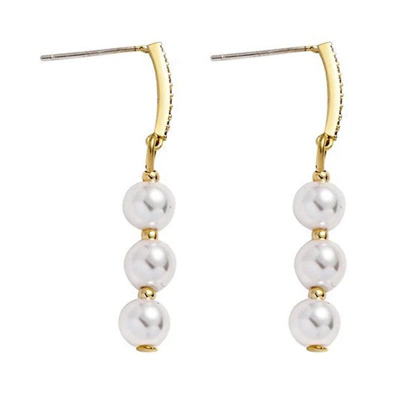 Simulated Pearls Zircon Beads Chain Drop Earrings