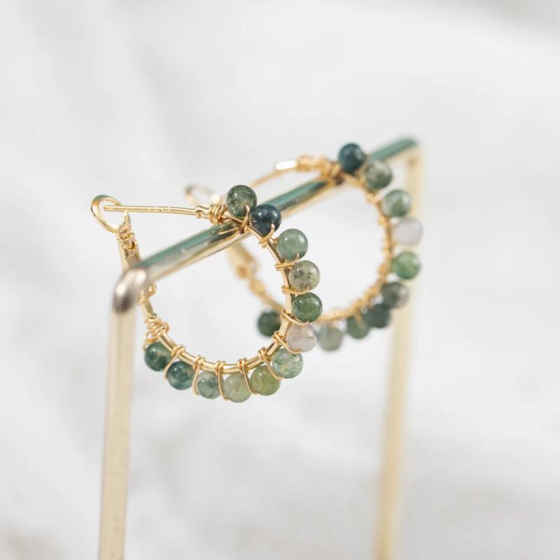 18K Plated Bead Decor Hoop Earrings for Women