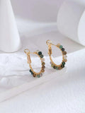 18K Plated Bead Decor Hoop Earrings for Women