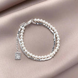Multilayer Chains Silver Beaded Bracelet for Women N770