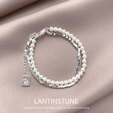 Multilayer Chains Silver Beaded Bracelet for Women N770