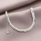 Multilayer Chains Silver Beaded Bracelet for Women N770
