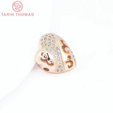 2PCS 24K Plated Brass Zircon Heart Beads