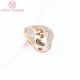 2PCS 24K Plated Brass Zircon Heart Beads