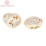 2PCS 24K Plated Brass Zircon Heart Beads