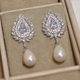 Bling Iced Out Bride Wedding Dangle Earrings Silver Women's Jewelry