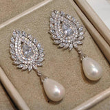 Bling Iced Out Bride Wedding Dangle Earrings Silver Women's Jewelry