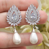 Bling Iced Out Bride Wedding Dangle Earrings Silver Women's Jewelry