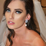 Bling Iced Out Bride Wedding Dangle Earrings Silver Women's Jewelry