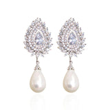 Bling Iced Out Bride Wedding Dangle Earrings Silver Women's Jewelry