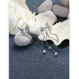 Vintage Enamel Zircon Wave Dolphin Tassel Chain Drop Pearls Earrings