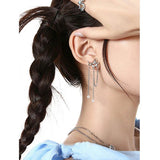Vintage Enamel Zircon Wave Dolphin Tassel Chain Drop Pearls Earrings