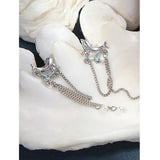 Vintage Enamel Zircon Wave Dolphin Tassel Chain Drop Pearls Earrings
