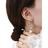 Freshwater Pearls Flower Drop Earrings Silver Copper Allergy-Free Jewelry
