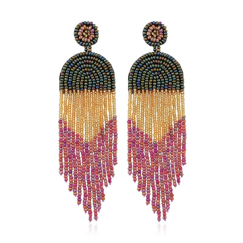 Boho Glass Beads Tassel Earrings for Women Ethnic Retro Jewelry