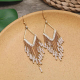 Boho Ethnic Crystal Earrings Long Tassel Vacation Gift