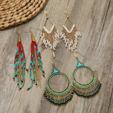 Boho Ethnic Crystal Earrings Long Tassel Vacation Gift