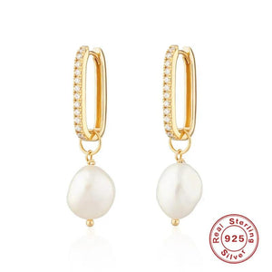 Diamond Hoop Earrings S925 Silver Baroque Pearls Wedding Bands