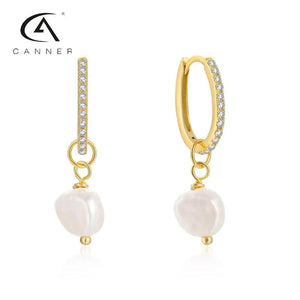 Diamond Hoop Earrings S925 Silver Baroque Pearls Wedding Bands