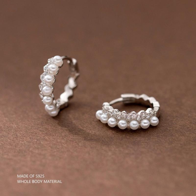10mm Sterling Silver Hoop Earrings with Synthetic Pearls