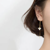 925 Silver Tassel Earrings Ear Line with Shell Pearls