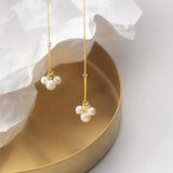 925 Silver Tassel Earrings Ear Line with Shell Pearls