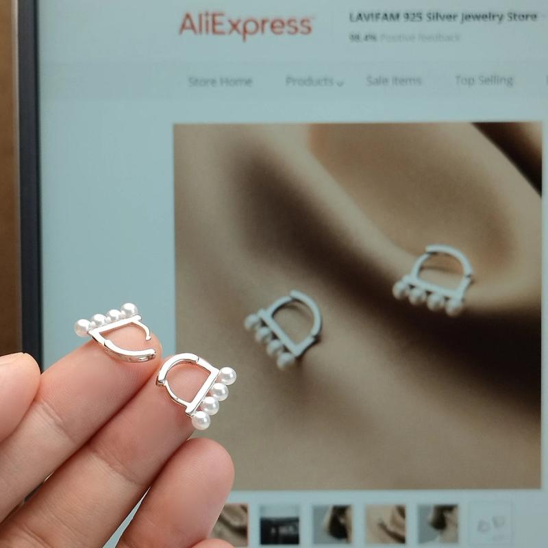 925 Silver Hoop Earrings Synthetic Pearls Geometric Boho Jewelry Gift