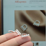 925 Silver Hoop Earrings Synthetic Pearls Geometric Boho Jewelry Gift