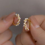 925 Silver Twist Pearls Earrings Hoop Ins Style Women Ear Jewelry