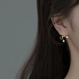 925 Silver Bow Knot Earrings with Synthetic Pearls