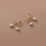 925 Silver Bow Knot Earrings with Synthetic Pearls