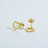 925 Sterling Silver Heart Beads Stud Earrings