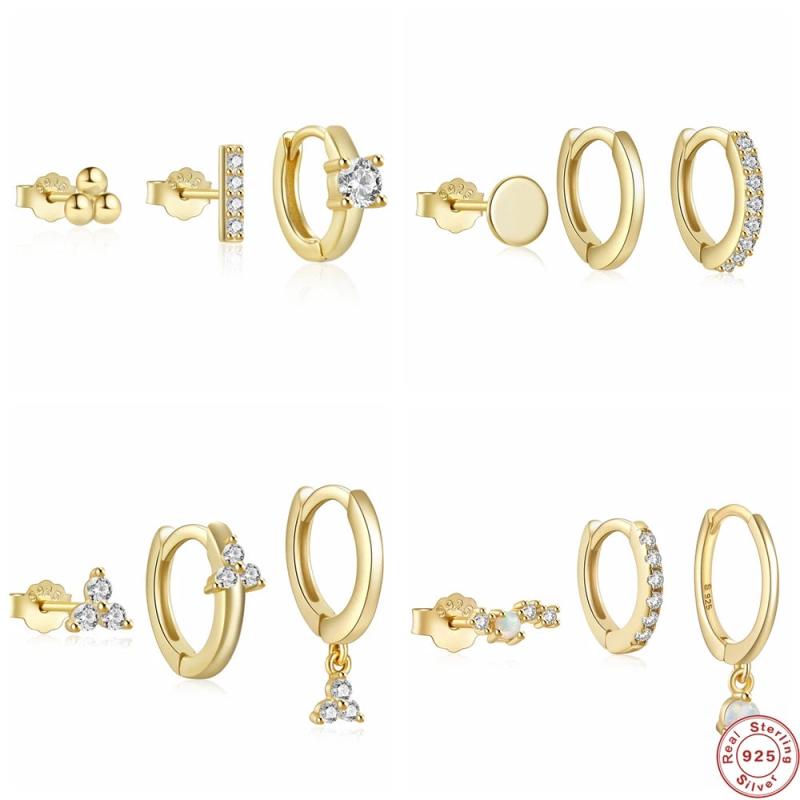925 Silver CZ Chain Hoop Earring Set Star Stud Cartilage Piercing