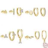 925 Silver CZ Chain Hoop Earring Set Star Stud Cartilage Piercing