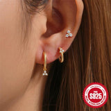 925 Silver CZ Chain Hoop Earring Set Star Stud Cartilage Piercing