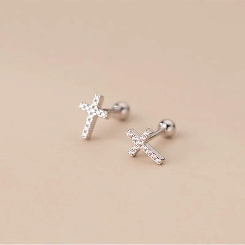 925 Silver Zircon CZ Cross Stud Earrings for Women