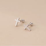 925 Silver Zircon CZ Cross Stud Earrings for Women